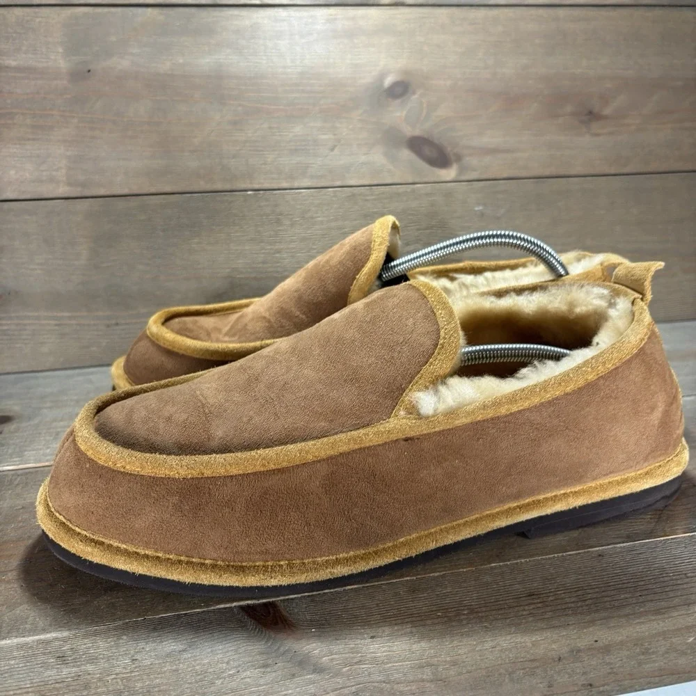 ll bean wicked good mens size 12 shoes brown suede shearling lined slippers